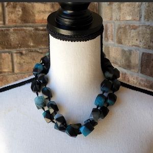 Jay King Agate Double Strand Necklace Blue and Black Sterling Silver